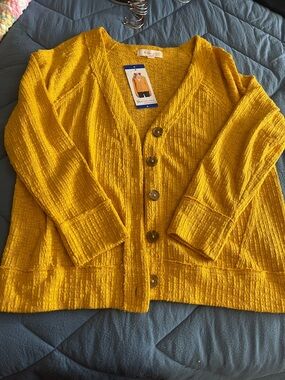 NWT Mustard Yellow Textured Button-Up Cardigan